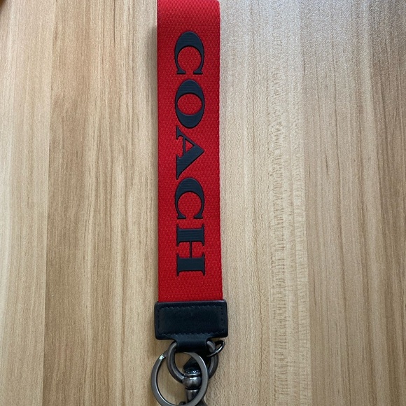 New No Tags Coach Large Loop Key Fob Keychain  Canvas Red Black - Picture 6 of 7